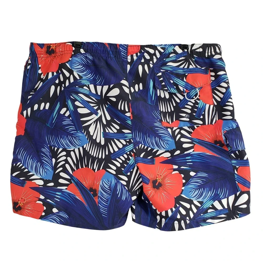 Paisley & Gray Tropical Hibiscus Swim Trunks Mens XL Blue Floral Beach Summer